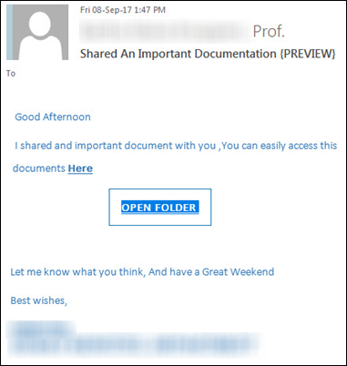 Phishing attack email screenshot